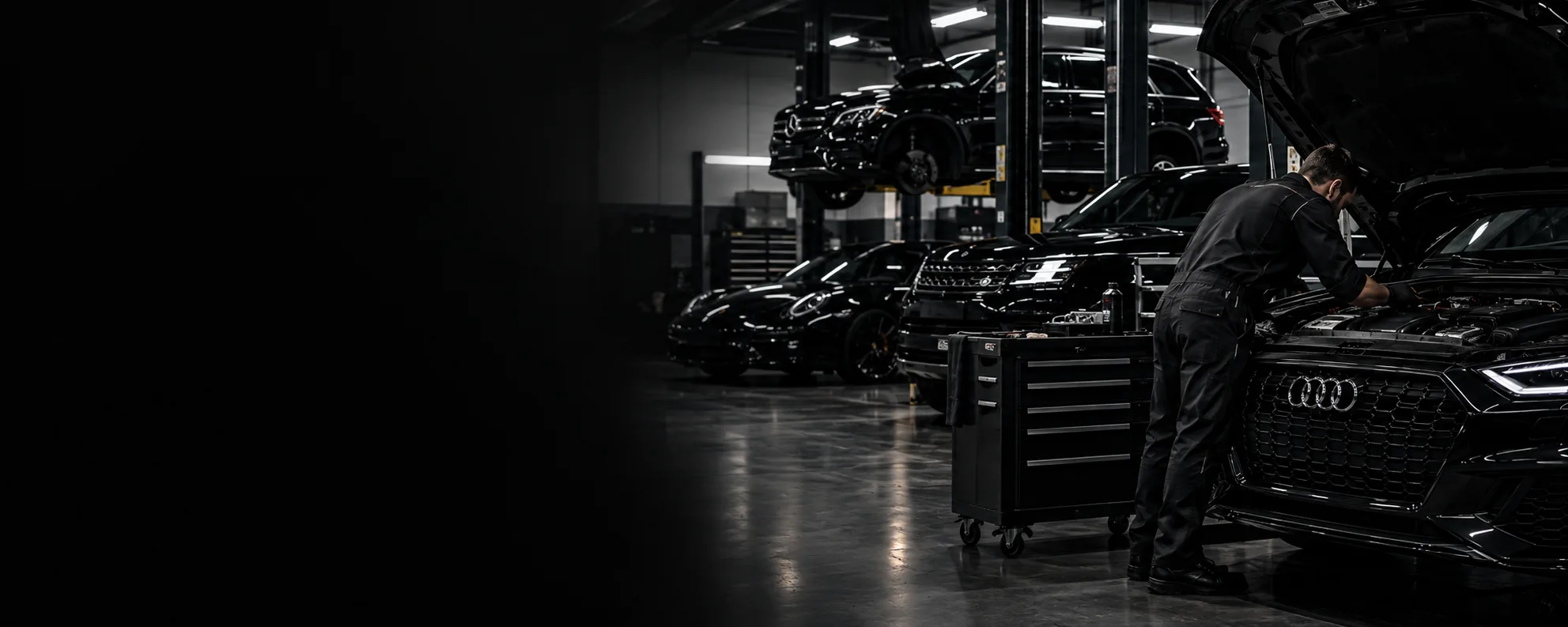 JWB Automotive technician working on a European car in the Clayton workshop